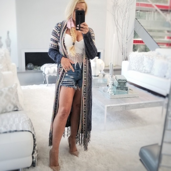 Navy Blue Knit Cardigan Soft Comfy Cozy Fall Trend - Picture 2 of 4